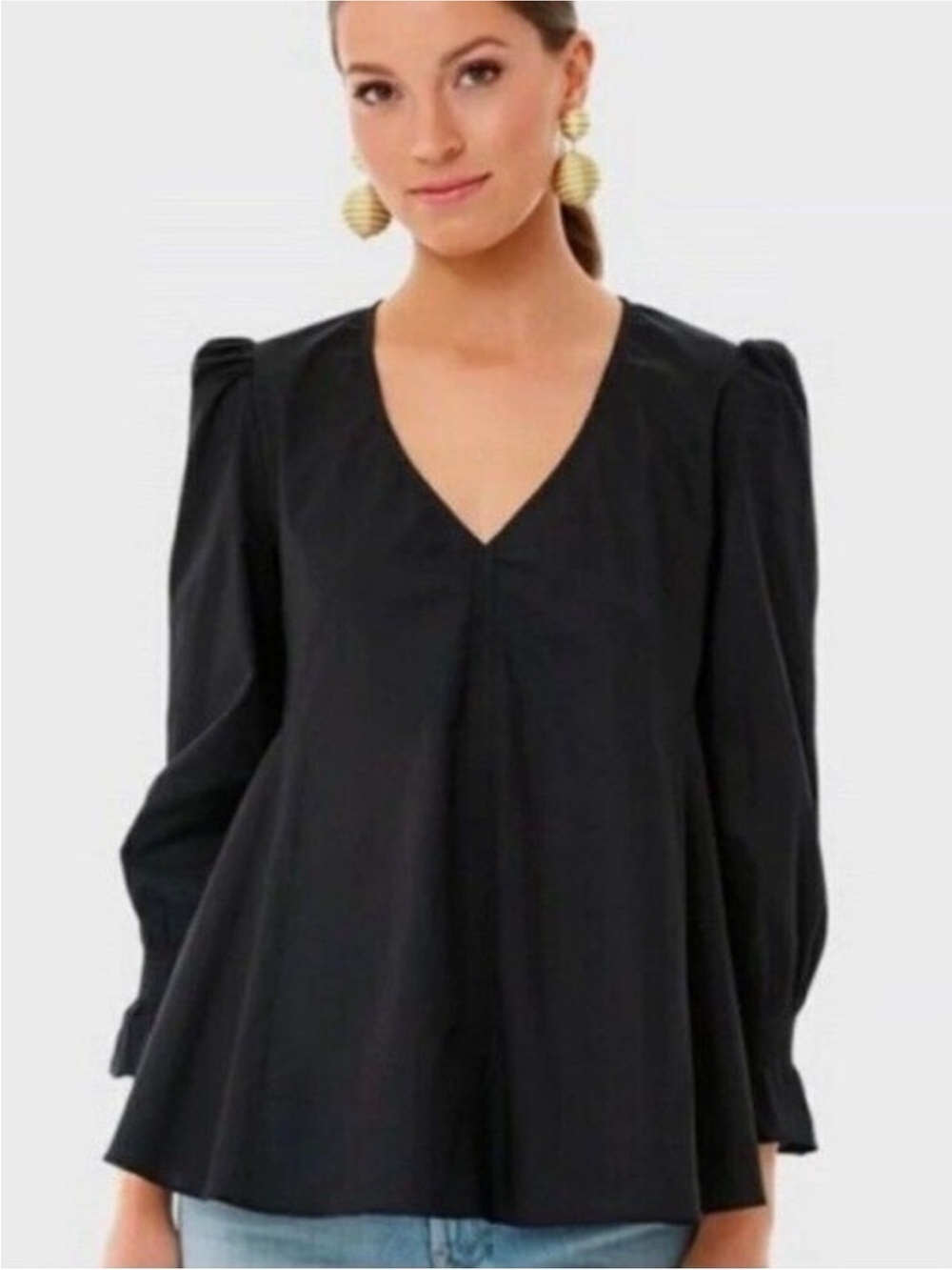 Tuckernuck Pomander Place Easton Blouse Size S Ruffle Cuff Minimalist Black